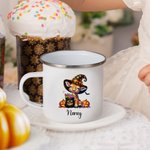 Personalisierte Kürbis Aquarell niedliche Tier 11oz Emaille Becher mit Namen Halloween Geschenk für Jungen Mädchen
