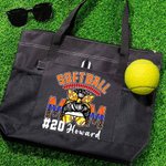 Personalized Multicolour Softball Mom Durable Zippered Mesh Tote Bag with Name and Number Birthday Sport Gift for Women