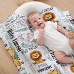 Personalized Jungle Safari Animals Lion Soft Throw Blanket with Name Baby Shower Gift for Girls Boys