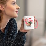 Personalized Birth Flower Basket 11oz Ceramic Coffee Mug with Name Birthday Gift for Women