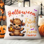 Calabazas personalizadas Highland Vaca Suave Funda de almohada con nombre Decoración para el hogar Halloween Regalo de inauguración de la casa para la
