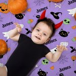 Personalised Ghost Bat Pumpkin Design Soft Throw Blanket with Name Halloween Home Decor Gift for Kids