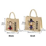 Personalisierte Halloween Cartoon Jute Tasche mit Mädchen Junge Figur als Teufel Engel Vampir Hexe Mumie Skelett Kürbis Tote Bag Geschenk für Kinder