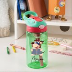 Personalisierte Niedliche Tier beim Lesen Trinkflasche mit Namen Strohhalm 480ml BPA-frei Auslaufsicher Geburtstag Schule Sport Geschenk für Kinder