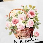 Personalised Birth Flower Bouquet Basket Large Canvas Tote Bag with Name Daily Travel Work Essentials Birthday Anniversary Gift for Her