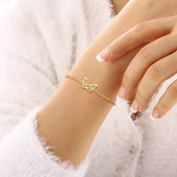 Bracelet Orné de Pendentif Papillon Personnalisé avec Pierre de Naissance Délicate Cadeau Anniversaire Noël pour Femme