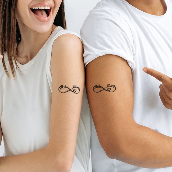 Personalised Waterproof Non-toxicity Infinity Symbol Heart Set of 12 Temporary Tattoos with Name Wedding Anniversary Gift for Couple