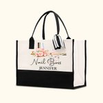 Personalized Manicure Canvas Tote Bag with Waterproof Liner Birthday Gift for Manicurist Women
