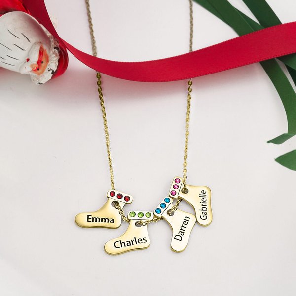 Gepersonaliseerde kerst kous hanger ketting met gegraveerde naam en geboortesteen kerst verjaardagscadeau voor vrouwen