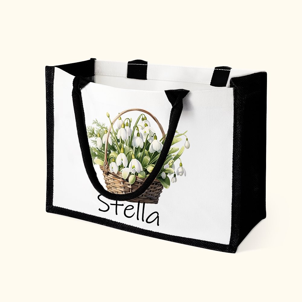 Panier de fleurs de naissance personnalisé Grand sac fourre-tout en toile avec nom Voyage quotidien Travail essentiel Anniversaire Cadeau pour elle