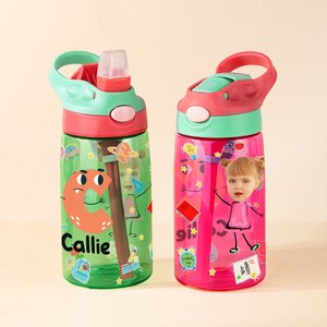 Bottiglia d'acqua per bambini da 16 oz con cannuccia in silicone e manico, regalo di compleanno per bambini e bambine.