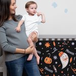 Personalised Ghost Bat Pumpkin Design Soft Throw Blanket with Name Halloween Home Decor Gift for Kids