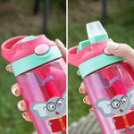 Personalisierte Niedliche Tier beim Lesen Trinkflasche mit Namen Strohhalm 480ml BPA-frei Auslaufsicher Geburtstag Schule Sport Geschenk für Kinder
