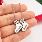 Personalised Christmas Stocking Pendant Necklace with Engraved Name and Birthstone Christmas Birthday Gift for Women