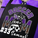 Personalised Multicolor Football Soccer Mom Large Capacity Leopard Print Mesh Belt Tote Bag with Name and Number Birthday Gift for Women