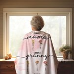 Personalized First Mom Now Grandma Birth Flower Pink Soft Throw Blanket with Name Christmas Mother's Day Home Decor Gift for Women
