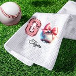 Personalized Go Disco Bow Baseball Football Basketball Quick Dry 100% Cotton Waffle Sport Towel with Hanging Loop Gift for Women Sport Lovers