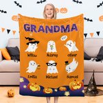 Couverture Polaire Sherpa Personnalisée avec Surnom et 1-9 Noms Décoration à l'Intérieur Style Fantômes Cadeau Halloween pour Famille Enfant