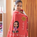 Personalised Cute Cartoon Character Heart Birth Flower Soft Throw Blanket with Name Birthday Christmas Gift