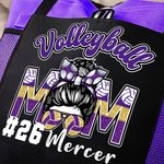Gepersonaliseerde Cartoon Volleybal Sport Strik Mama Draagtas met Naam en Mesh Bag Game Day Accessoires Cadeau voor Cheer Mama