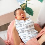 Personalized Blue Elephant Name Newborn Swaddle Blanket Hat Headband Set Baby Shower Photography Gift for Baby Boy