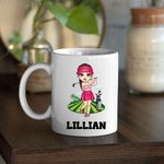 Personalised Cartoon Women Men Character 11oz Ceramic Mug with Name Golf Birthday Gift for Golf Lover