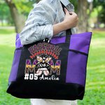 Personalized Glitter Leopard Team Colour Cartoon Baseball Sport Bow Mom Tote Bag with Name Game Day Accessories Gift for Baseball Mom