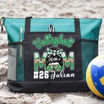 Gepersonaliseerde Cartoon Volleybal Sport Strik Mama Draagtas met Naam en Mesh Bag Game Day Accessoires Cadeau voor Cheer Mama
