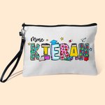 Trousse à Crayons en Lin Personnalisée avec Titre et Nom Motif Pomme Cahier Sac avec Bracelet Cadeau Remerciement Rentrée Scolaire pour Enseignant