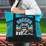 Personalised Multicolor Football Soccer Mom Large Capacity Leopard Print Mesh Belt Tote Bag with Name and Number Birthday Gift for Women