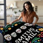 Couverture douillette mexicaine personnalisée avec nom Décoration gothique pour la maison Anniversaire Jour des Morts Cadeau pour la famille