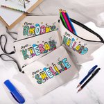 Trousse à Crayons en Lin Personnalisée avec Titre et Nom Motif Pomme Cahier Sac avec Bracelet Cadeau Remerciement Rentrée Scolaire pour Enseignant
