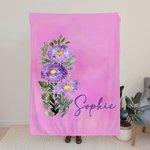 Personalized Birth Flower Soft Throw Blanket with Name Birthday Bachelorette Party Gift for Women