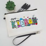Trousse à Crayons en Lin Personnalisée avec Titre et Nom Motif Pomme Cahier Sac avec Bracelet Cadeau Remerciement Rentrée Scolaire pour Enseignant