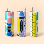 Personalised Crayon Style 20oz 30oz Teacher Insulated Tumbler with Straw Lid Appreciation Gift for Teacher