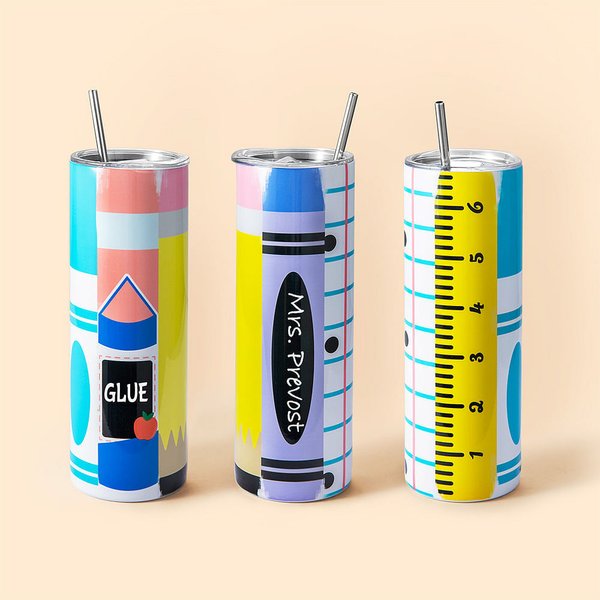 Crayon Style Teacher Insulated Tumbler with Straw Lid