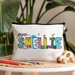 Trousse à Crayons en Lin Personnalisée avec Titre et Nom Motif Pomme Cahier Sac avec Bracelet Cadeau Remerciement Rentrée Scolaire pour Enseignant