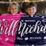 Personalized Heart Icon Multicolor Name Soft Throw Blanket Birthday Christmas Gift for Boys Girls Family
