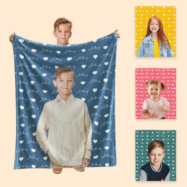 Personalized Heart Pattren Name Word Cloud Photo Soft Throw Blanket Baby Shower Birthday Gift for Boys Girls