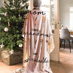 Personalized First Mom Now Grandma Birth Flower Pink Soft Throw Blanket with Name Christmas Mother's Day Home Decor Gift for Women