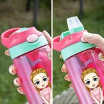Bouteille d'Eau 480ml Personnalisée avec Dessin Enfant Fleur de Naissance Nom Bouteille avec Paille Couvercle Étanche Cadeau Anniversaire pour Enfant
