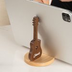 Gepersonaliseerde Retro houten gitaar gevormde telefoonstandaard gitaar plectrum opbergkoffer met gegraveerde naam verjaardagscadeau voor gitaarspeler