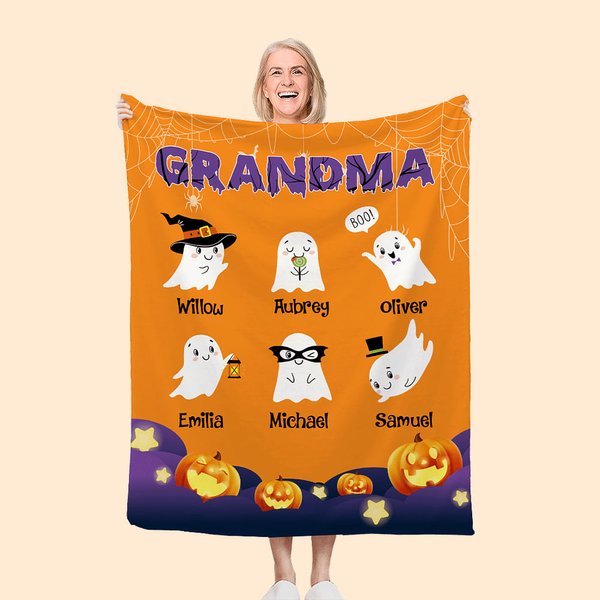 Coperta personalizzata con 1-9 nomi Halloween Home Decor Regalo per la famiglia e per i bambini