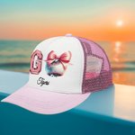 Personalized Go Disco Sport Ball Coquette Bow Lorryer Hat Mesh Baseball Cap with Adjustable Snapback and Name Birthday Gift for Women Girls
