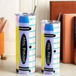 Personalised Crayon Style 20oz 30oz Teacher Insulated Tumbler with Straw Lid Appreciation Gift for Teacher
