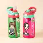 Bouteille d'Eau 480ml Personnalisée avec Dessin Enfant Fleur de Naissance Nom Bouteille avec Paille Couvercle Étanche Cadeau Anniversaire pour Enfant