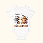 Gepersonaliseerd Pompoen Hoogland Koe Spinnenweb 100% Katoenen Baby Rompertje met Naam Schattig Festival Kostuum 1e Halloween Cadeau voor Pasgeborenen