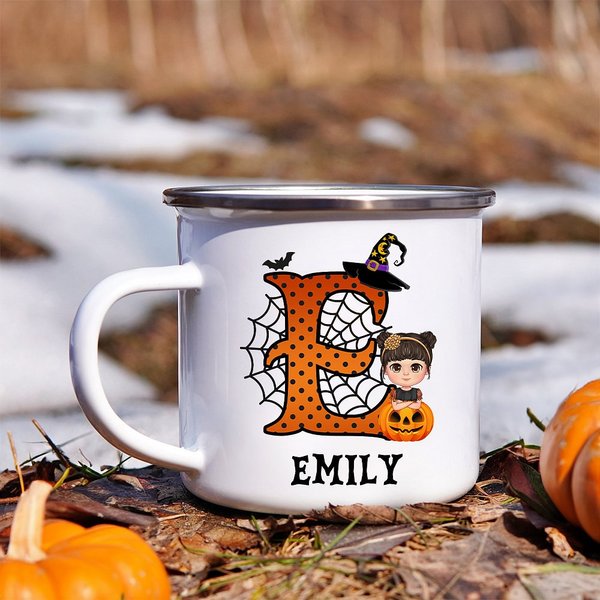Personalisierte Hexe Geist Cartoon Charakter Emaille Becher Halloween Geschenk für Jungen Mädchen