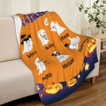 Couverture Polaire Sherpa Personnalisée avec Surnom et 1-9 Noms Décoration à l'Intérieur Style Fantômes Cadeau Halloween pour Famille Enfant