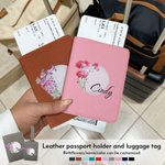 Personalisierte Golf Thema Aquarell Geburt Blume Leder Passport Holder Gepäckanhänger Set mit Namen Reisezubehör Geburtstag Geschenk für Golfliebhaber